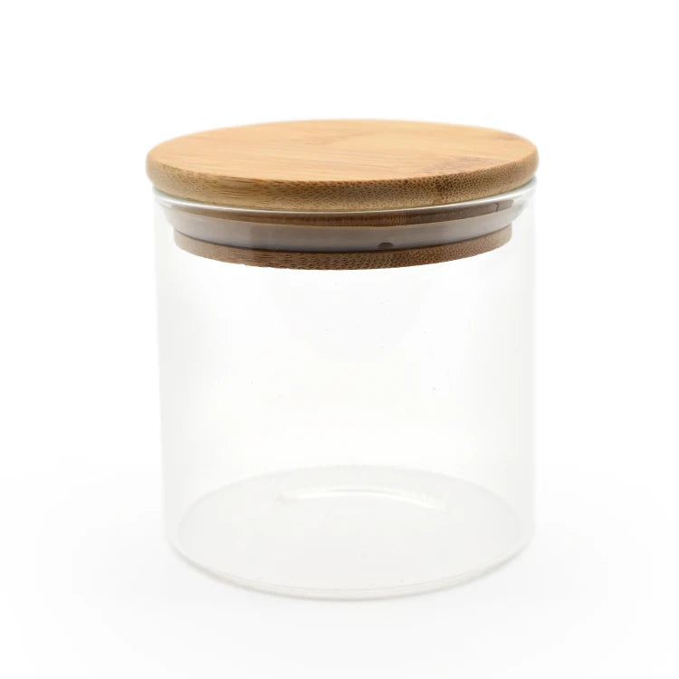 8.5cm Kitchen Food Storage Container Spice Jar Transparent Glass Container Storage Jars With Airtight Bamboo Lids