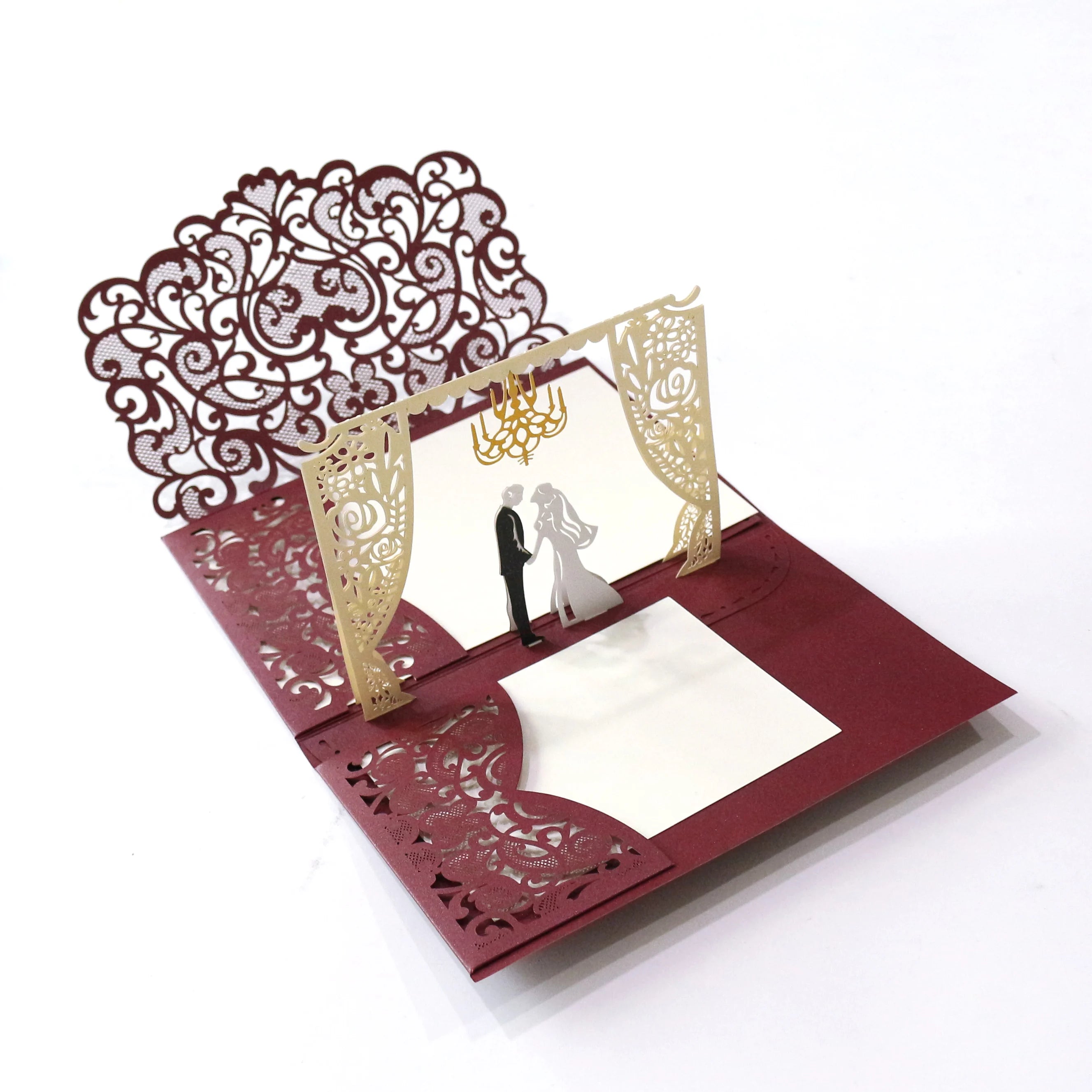Custom Text Printing 3D Greeting Cards Postcards Folder Laser Cut Invitation Cards for Wedding