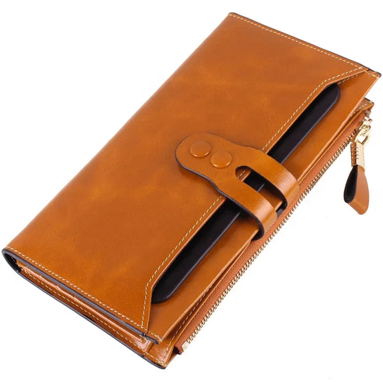 RFID Blocking Large Capacity Ladies Wallet Long Clutch Card Holder Genuine Leather Luxury Wallet for Women