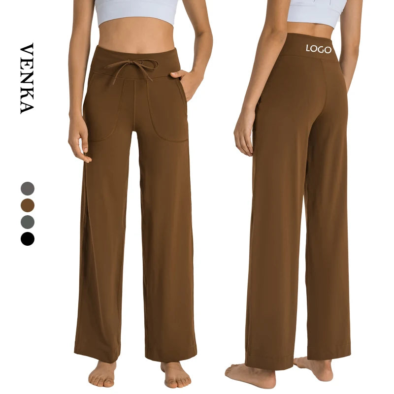 Women's High Waist Casual Loose Straight Running Sweatpants with Drawstring & Side Pockets Yoga Pants for Women