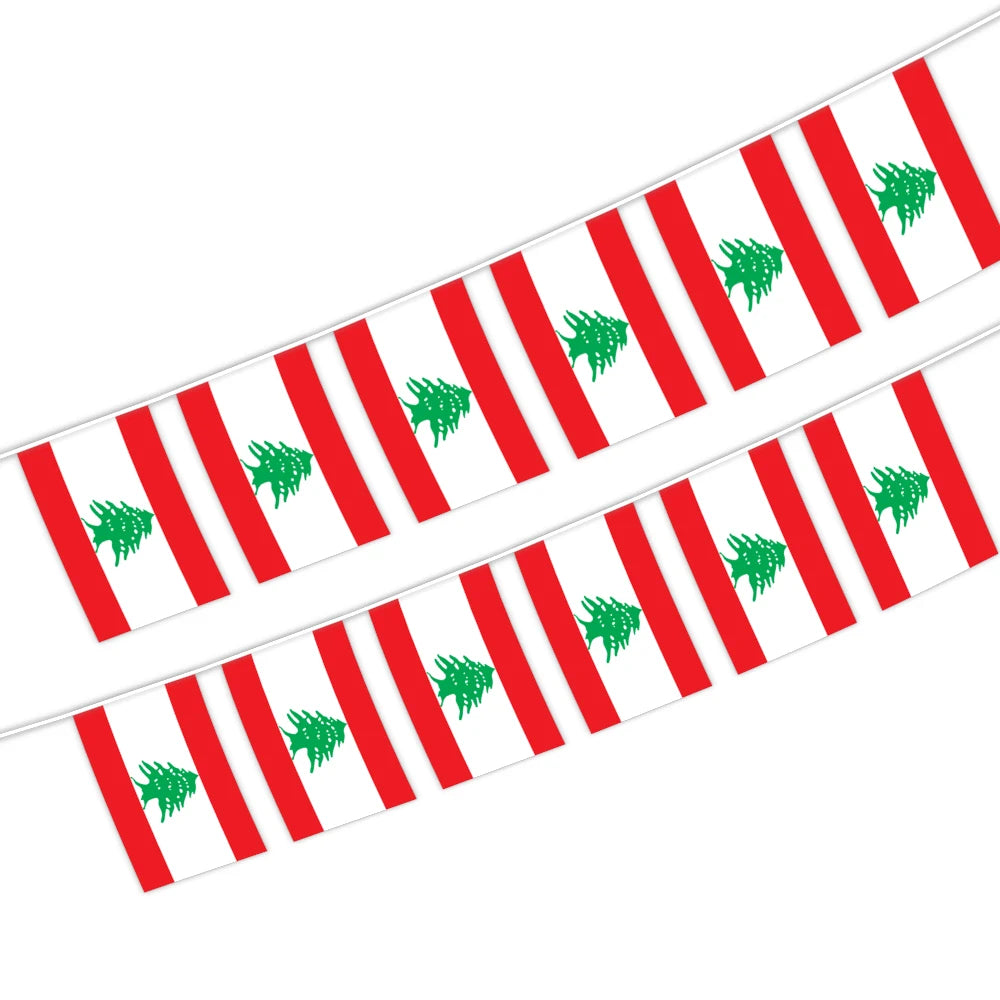 Lebanon Bunting String Flag 5.5X8 in for Outdoor and Indoor Decoration (12pcs/Unit)