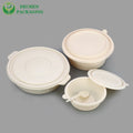 Biodegradable Sugar Cane Cornstarch Plastic Plate Bowl Disposable Takeaway Food Soup Bowls  With Lid 16Oz