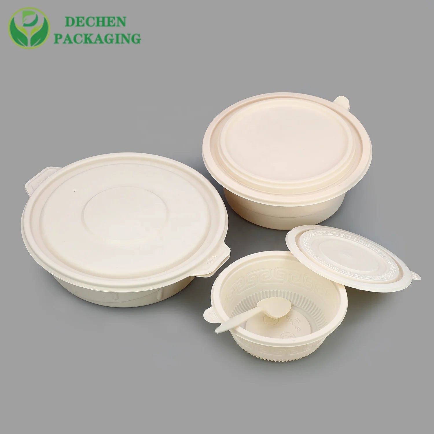 Biodegradable Sugar Cane Cornstarch Plastic Plate Bowl Disposable Takeaway Food Soup Bowls  With Lid 16Oz