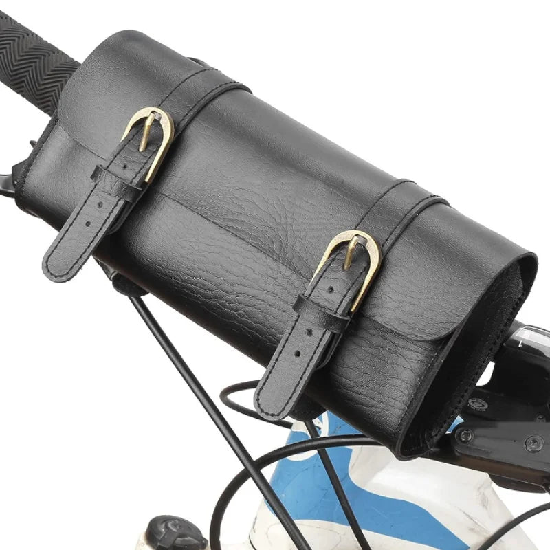 Stock Outdoor Bicycle Bag Vintage PU Leather Waterproof Cycling Storage Pouch Bike Saddle Handlebar Frame Bag