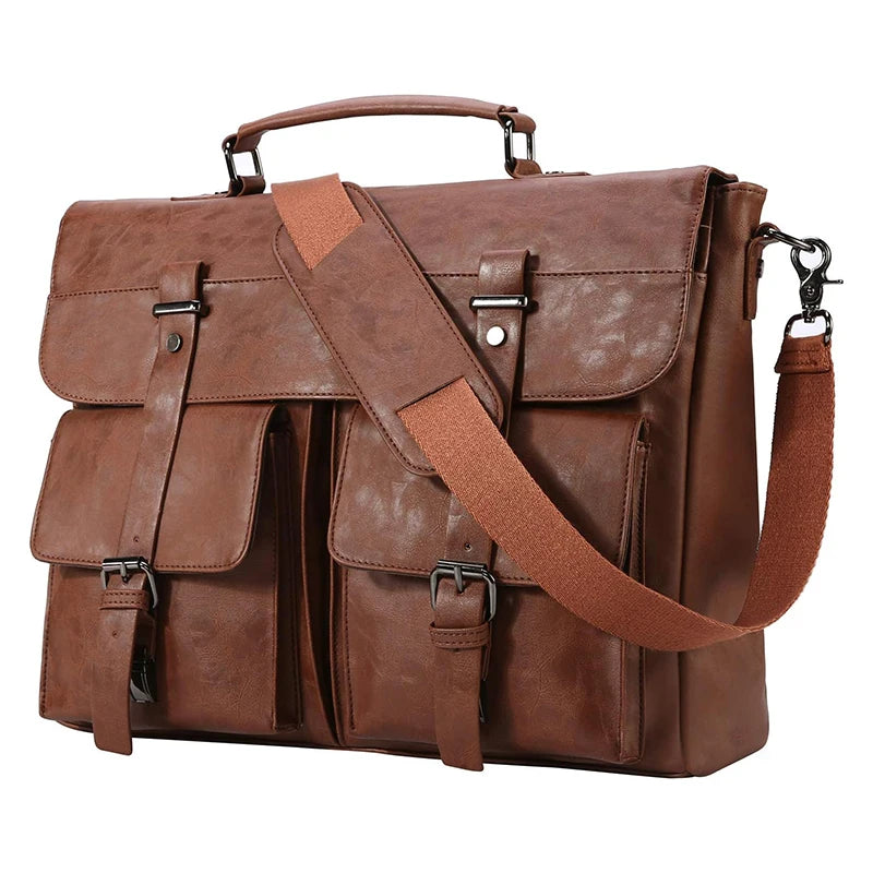 Vintage Leather Laptop Bag Large Capacity Leather Satchel Bag Durable Messenger Bag With Adjustable Shoulder Strap