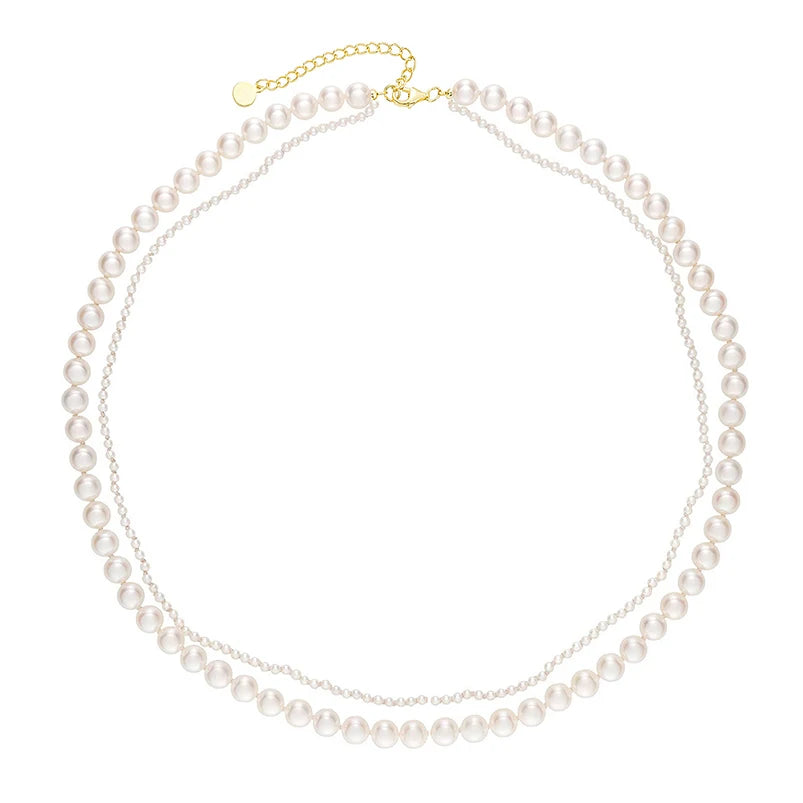 Gemnel Luxury Jewelry Wholesale Women 925 Sterling Silver 18k Gold Pearl Deux Necklace