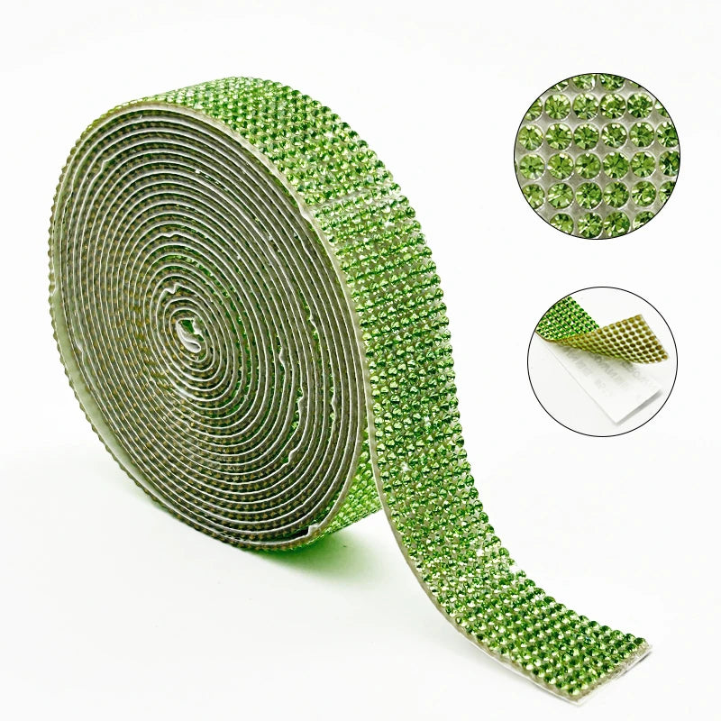 Lt. Green 5 Yards Self-Adhesive Crystal Rhinestone Strip Diamond Mesh Rhinestone Sheet Roll for Home Decor Shoe Bag Decoration