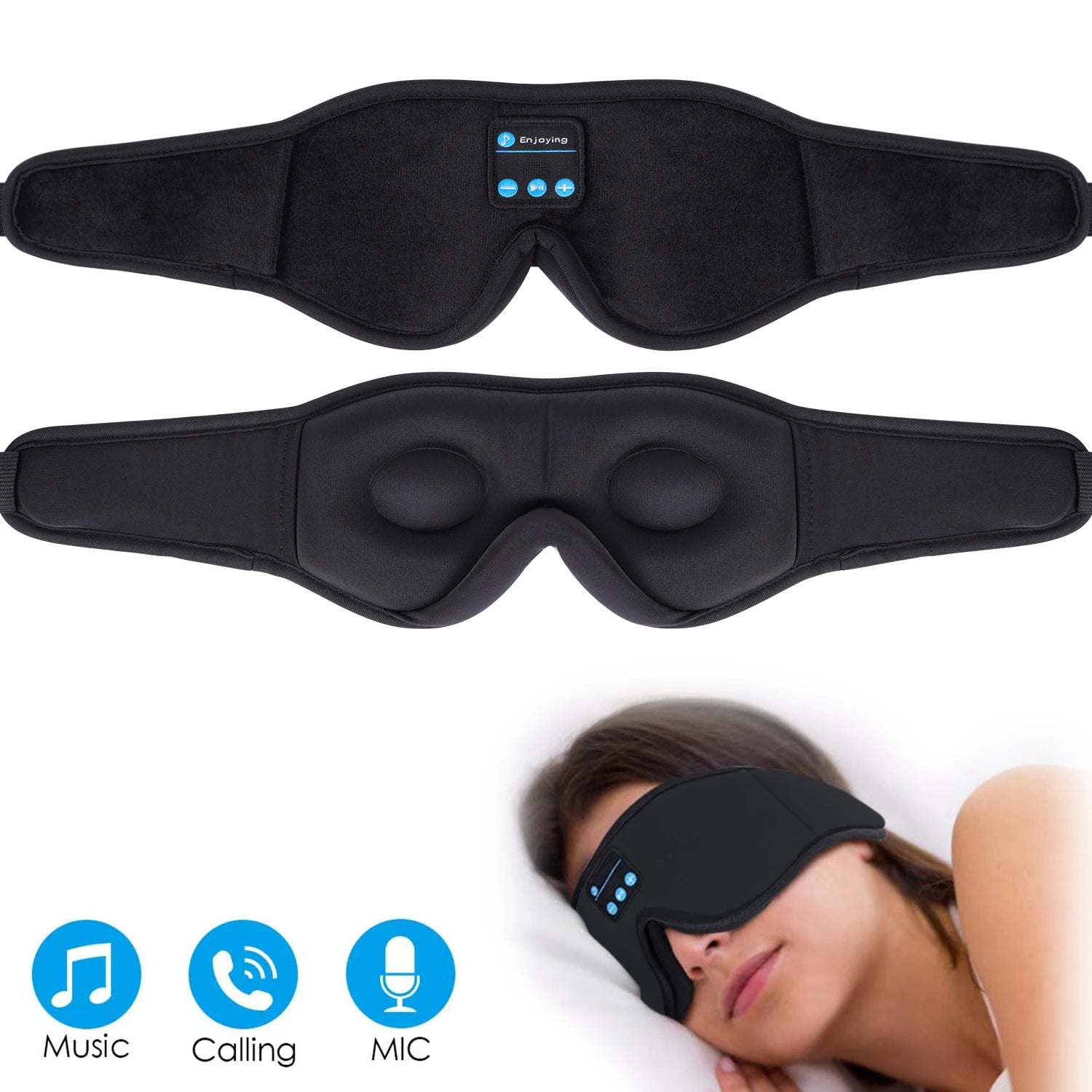 Custom Sleep Headphones with Elastic Strap 5.3 Ultra-Thin Stereo Earplugs Memory Foam Eye Mask Washable Music Smart Speaker
