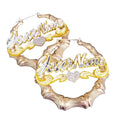 Fashion Drop Shipping Stainless Steel Jewelry Gold Plated Bamboo Acrylic Name Personalized Custom Hoop Earrings for Women Gift