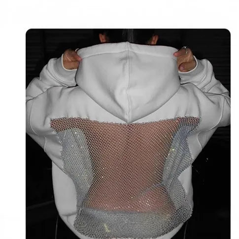 Women Pullover Hoodie Casual Long Sleeve Cut Out Mesh Sweatshirt Fashion Streetwear Top Trendy Fall Outfit