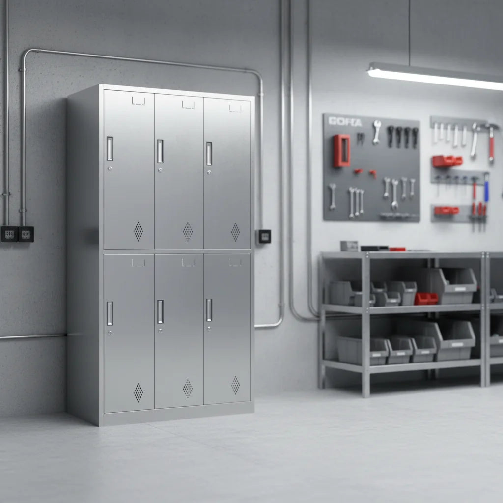 Modern 6-Door Stainless Steel Locker with Key Lock for Food Factory Workshop Dormitory Staff Bathroom