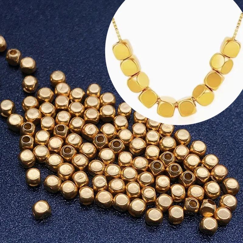 Fashion 18K Solid Gold Beads for Jewelry Making Real Gold Spacer square Beads DIY Handmade Pearl Jewelry Component Findings