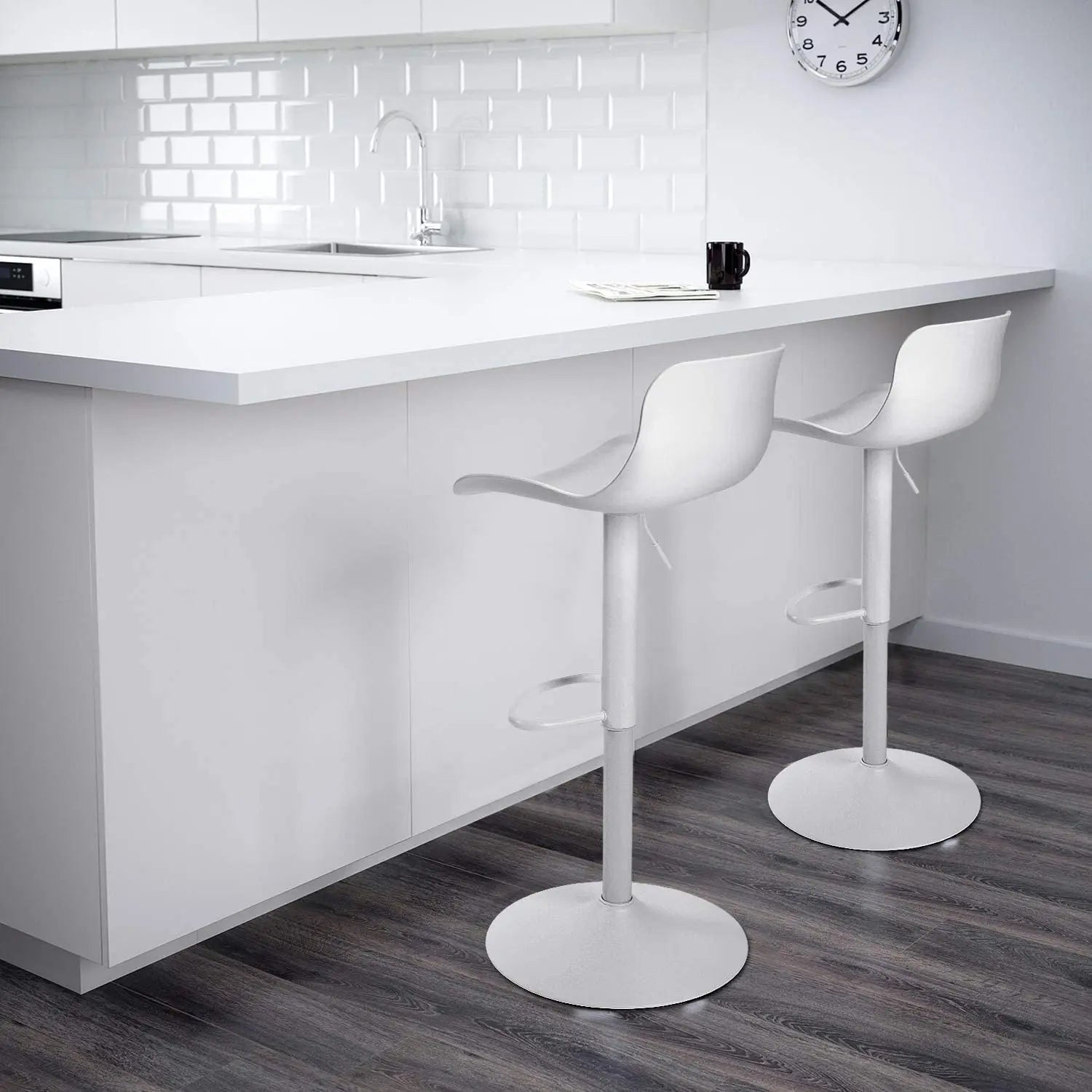Adjustable Swivel White PP Plastic Bar Counter Chair Footrest High Quality Modern for Dining Home Bar Living Room Use Stainless