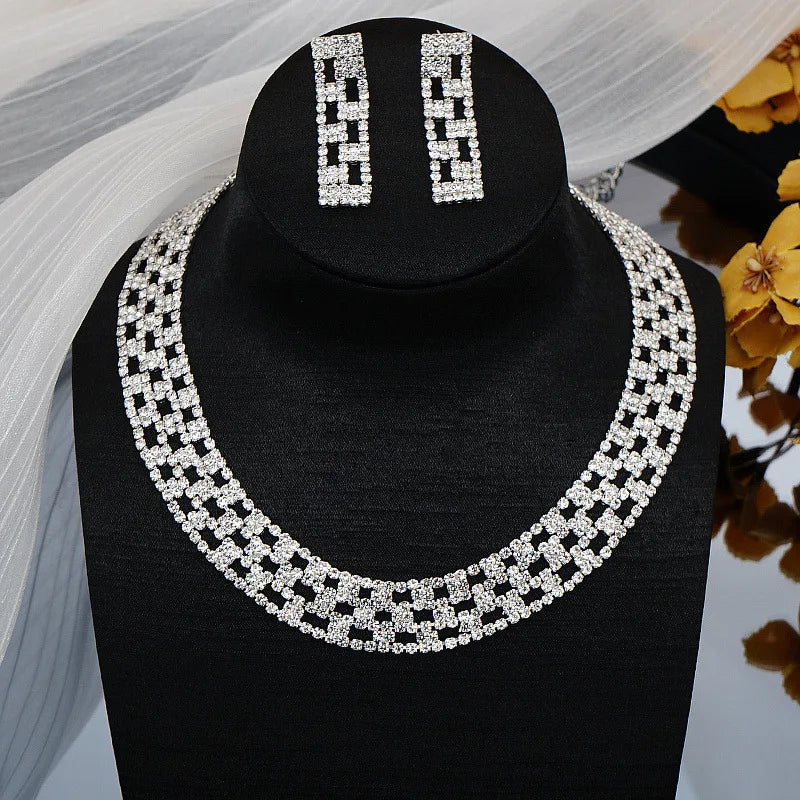 JX21026 Fashion Bridal Jewelry Set Women Crystal Necklace Earrings Set Wedding Jewelry Sets Wholesale