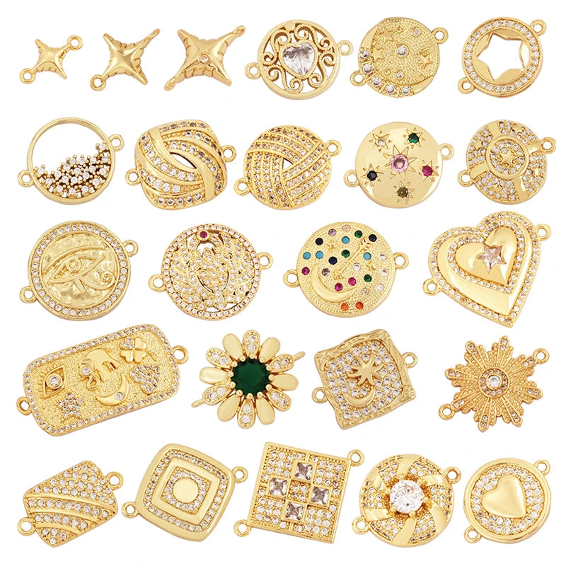 Trendy Star Moon Love Heart Flower Connector18K Gold Plated CZ Charm Jewelry Findings Bracelet Necklace Accessories Supply M55