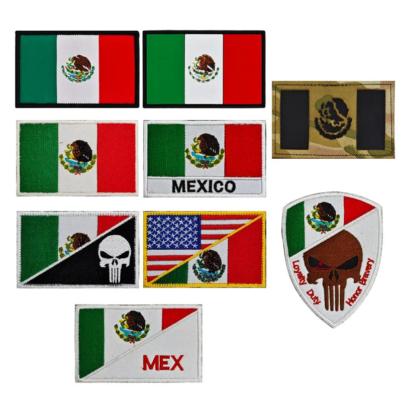 Mexican Flag 3D Lace Custom PVC Rubber Chenille National Patches with Hook