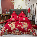 Luxury Romantic Red Cozy Animal Print 100% Cotton 4-Piece Quilt Cover Set Embroidery 500TC Thread Count All-Season Wedding
