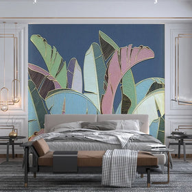 Tv Background Wallpaper Tropical Plant Wallpaper Mural 5D Relief Light Luxury Banana Leaf Line Wall Covering Decoration