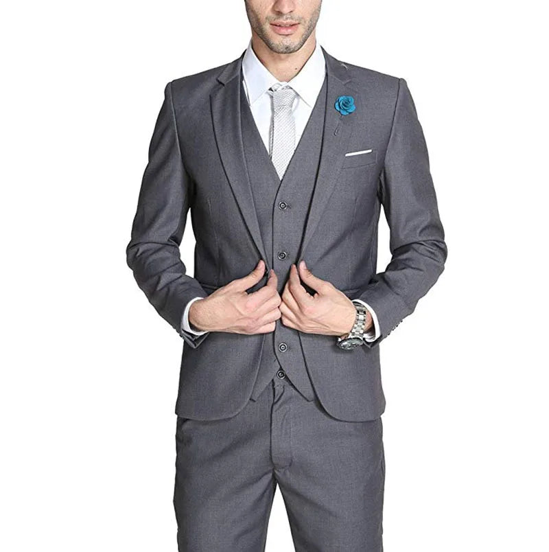 Hot Fashion Wool Suit for Men Custom Made Men Suit 3 Piece Set Grey Men Suit