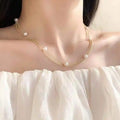Goddess Style 40cm 18K Gold Plated Women's Chokers Necklace 6-7mm Natural Freshwater Potato Pearls Double-Layer Ball Bead