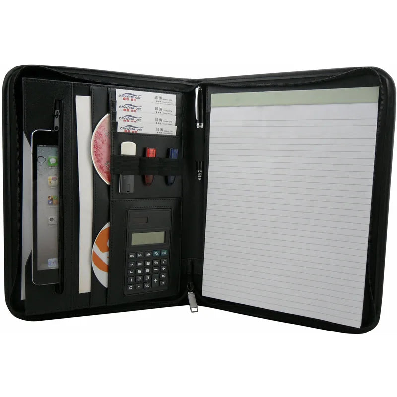ModernQiu Handmade Customized Logo PU Leather Professional Zippered Resume Portfolio Folder