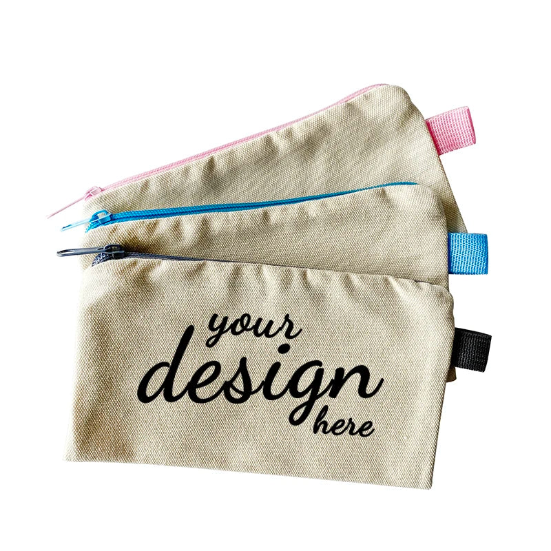 Custom Name Natural Cotton Pencil Zipper Case Pouches Canvas Pen Gifts Bag For Kids