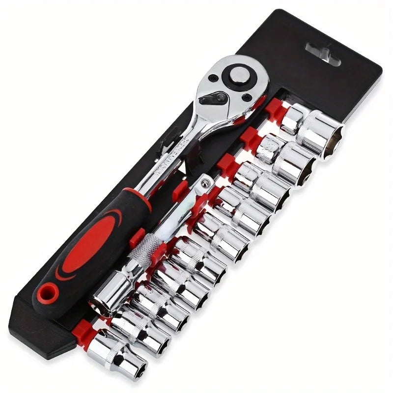 12-Piece Ratchet Wrench Set Durable Metal Socket Extension Rod Mechanically Operated DIY Projects OEM Supported Packaged Box
