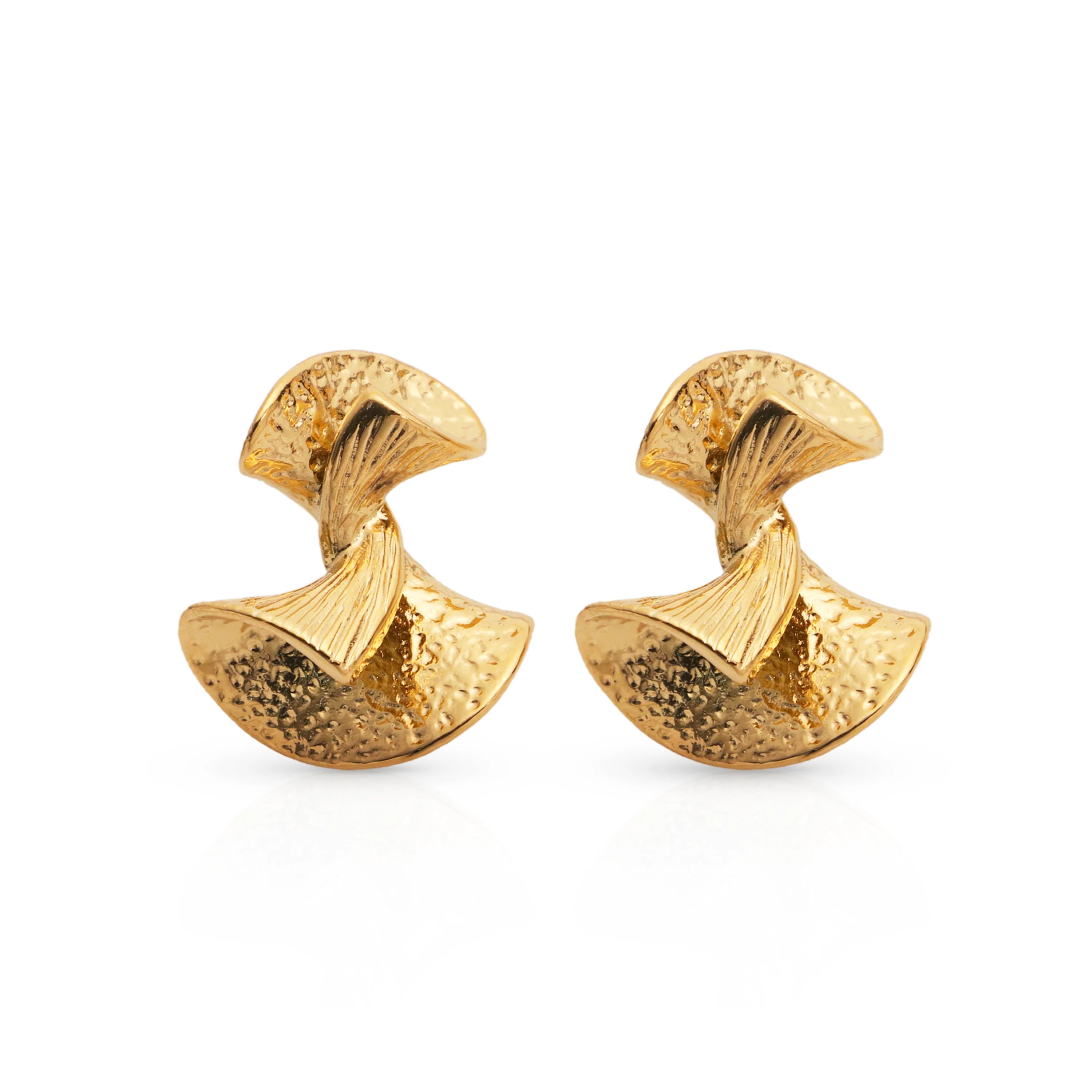Chris April New-design Brass PVD Gold Plated Irregular Skirt's Hemline Shape Sector Stud Earrings