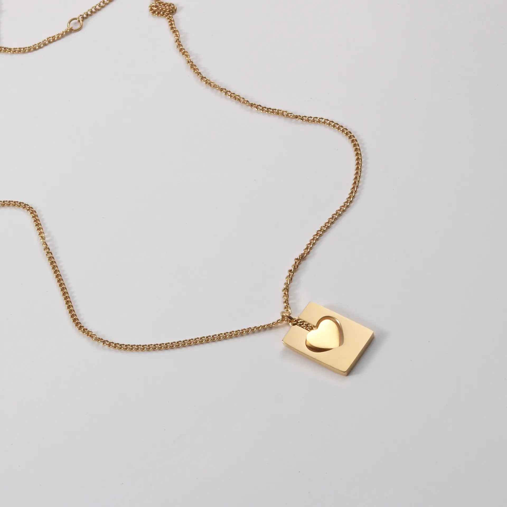 JOOLIM Ready to Ship High End Stainless Steel Heart Emboss Rectangle Pendant 18k Gold Plated Necklace
