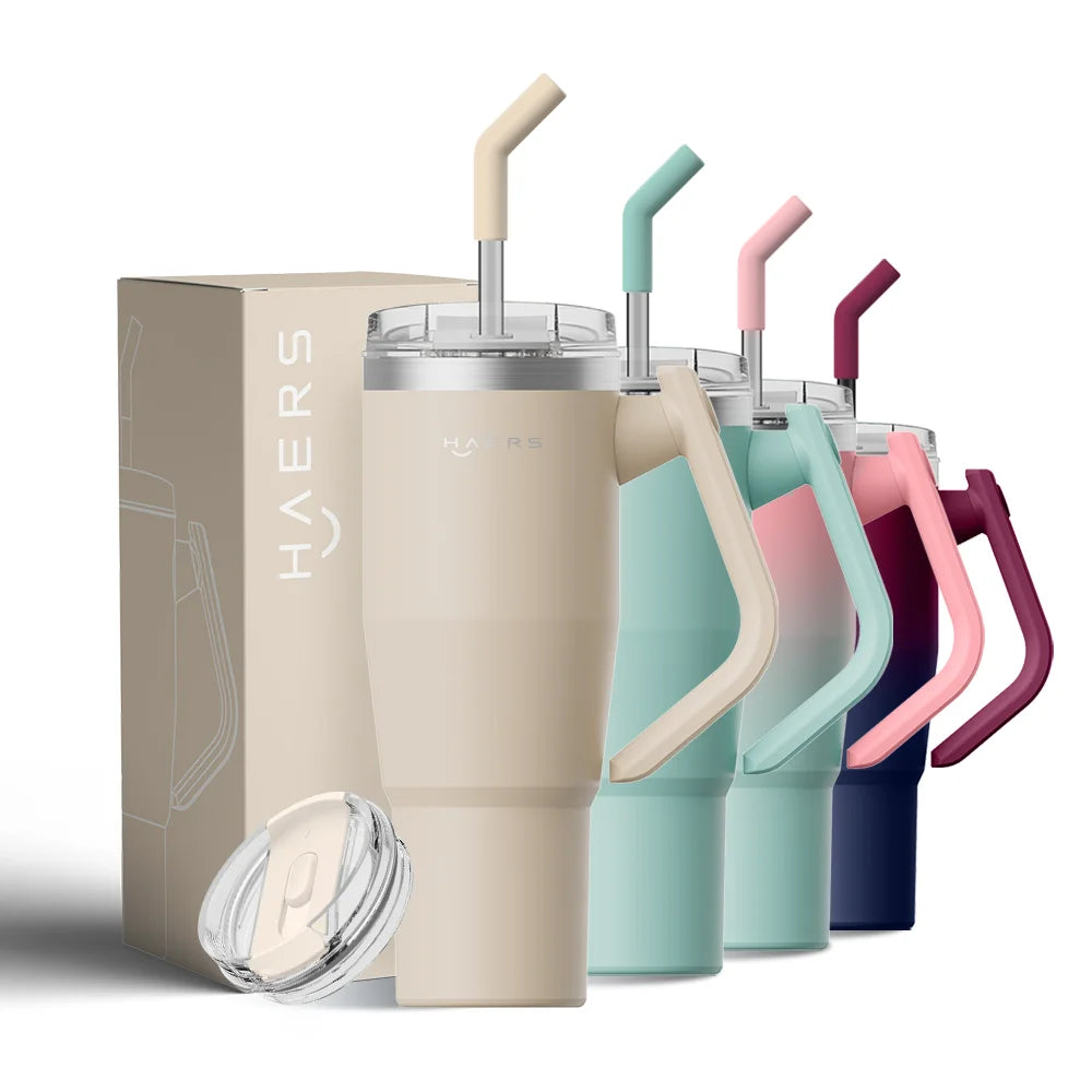 New Design Custom Logo Travel Car Cup Double Wall Stainless Steel Insulated Vacuum Tumblers 30/40oz Coffee Mug With Handle