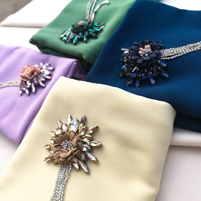Chiffon Shawl Scarf Heavy Chiffon Beaded Bawal Designed Hijab With Crystal 3D Bunga