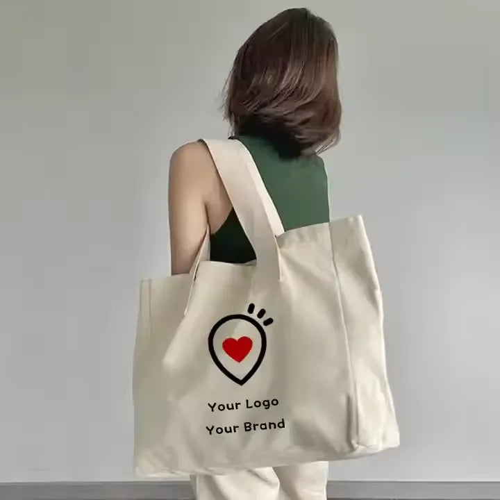 Eco-Friendly Reusable Grocery Tote Bag Custom Logo Printed Letter Organic Calico Cotton Canvas Custom Color Medium/Large Size