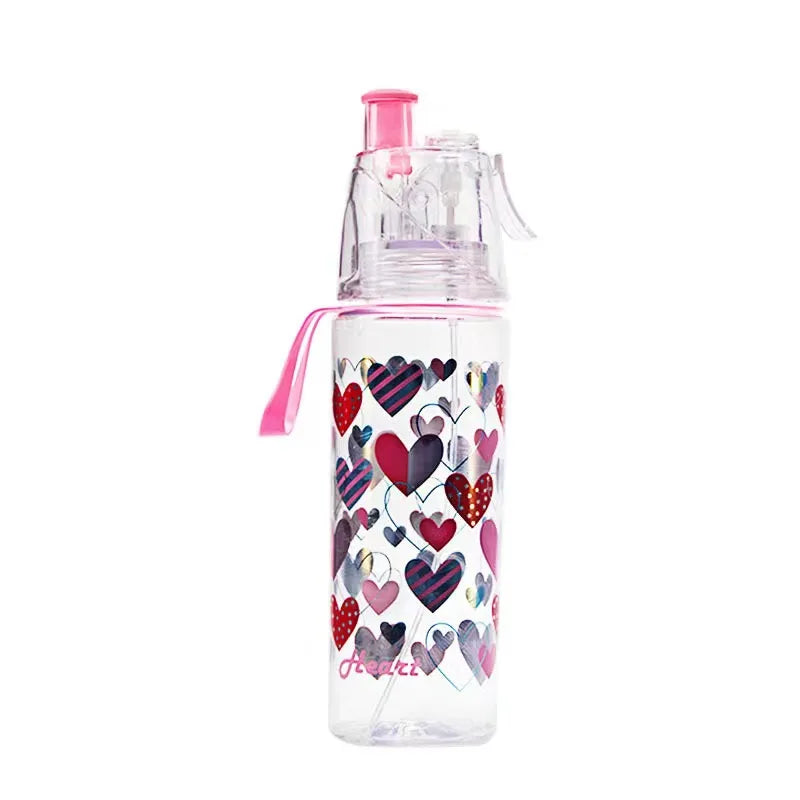 Cute Summer Cooling Spray Straw 500ml Water Bottle Large Portable Children's Plastic Cup
