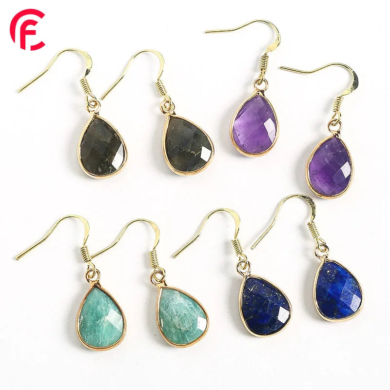 Wholesale Natural Crystal Stone square Earring for Women Gemstone Jewelry Crystal Amethyst White Turquoise Earrings