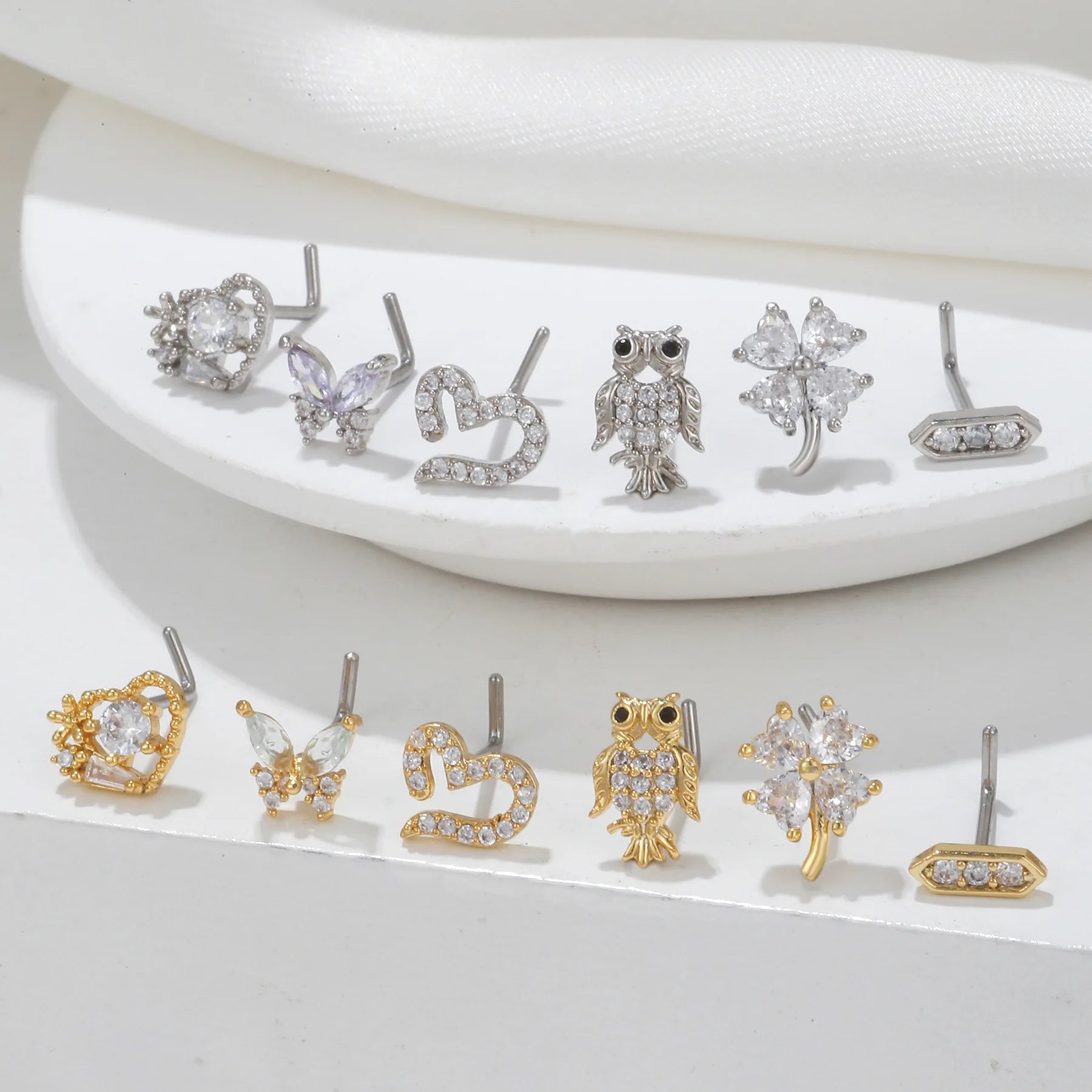Gold Plated L Rod Creative Nose Nail Studs American Nose Piercing Jewelry Fashion Shining Micro Inlaid Zircon Nose Stud for Girl