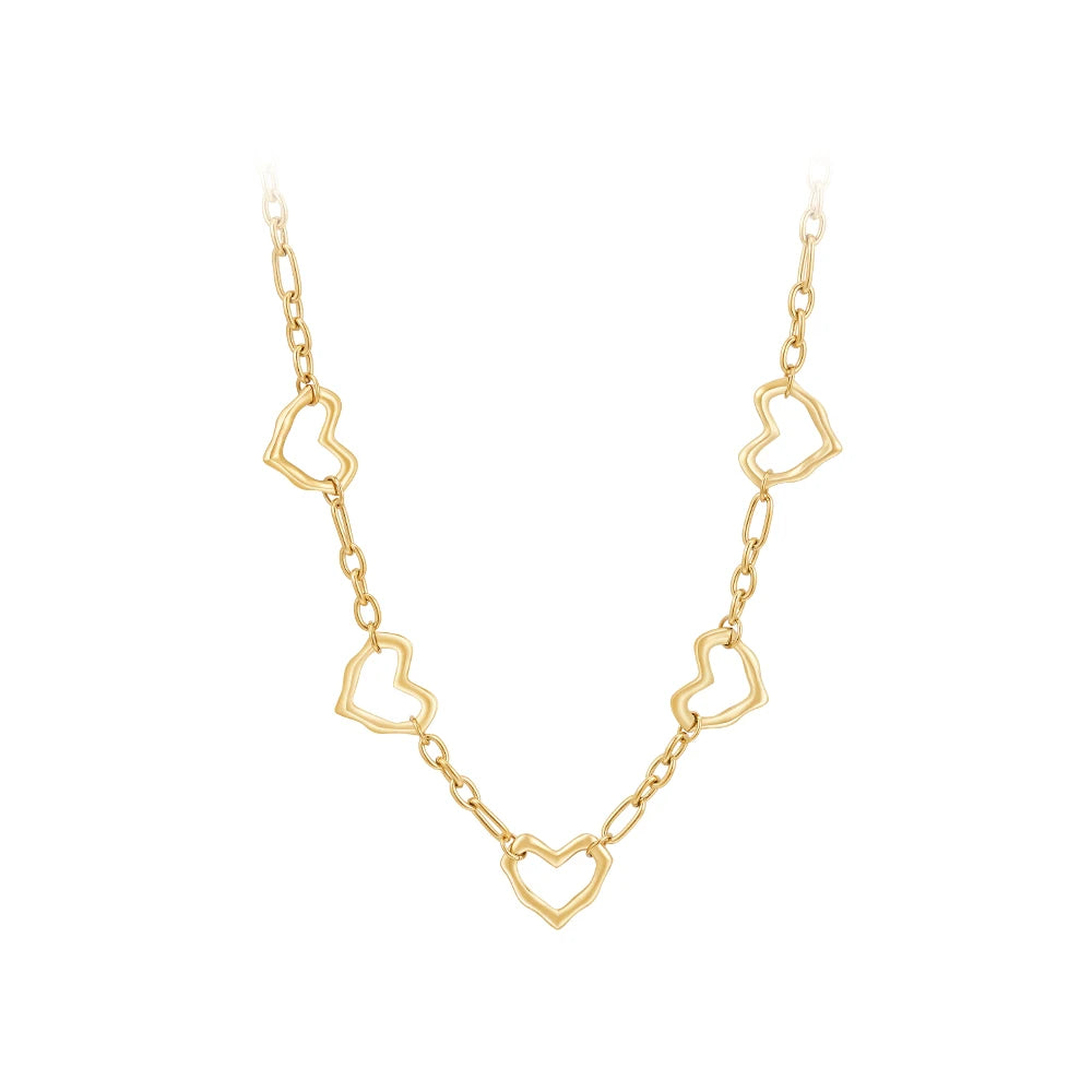 Latest 18K Gold Plated Stainless Steel Jewelry Sets Irregular Love Heart Charms Chain Trendy for Women Party Necklace P243435