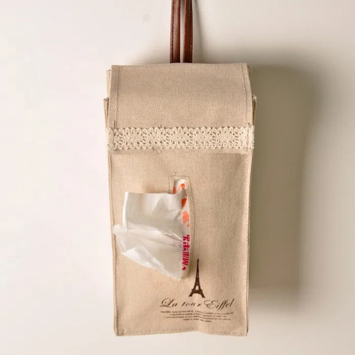Jute Fabric Tissue Box Hanging Bathroom Kitchen Tissue Holder for Bedroom Toilet Cotton Linen Dispenser Storage Baskets