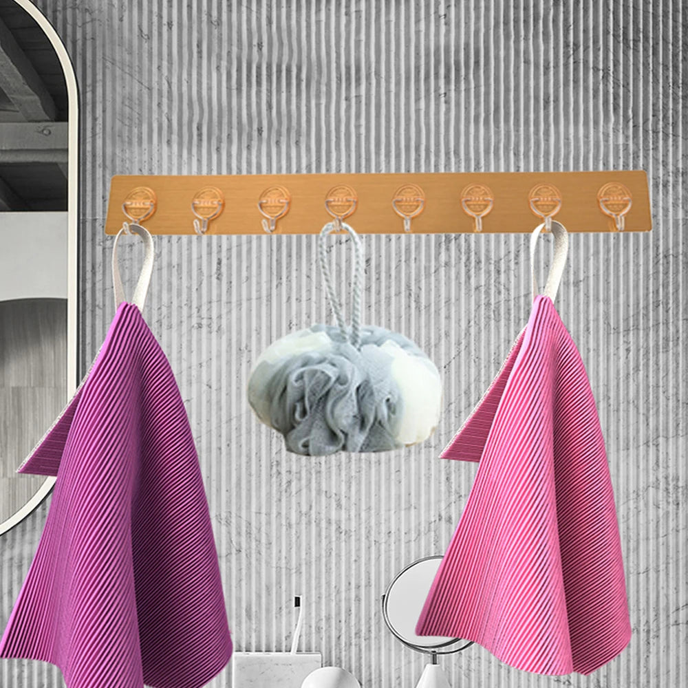 Modern Multifunctional Heavy Duty Wall Mount Coat Rack Golden Color 8 Hooks Long Transparent Clothes-hook