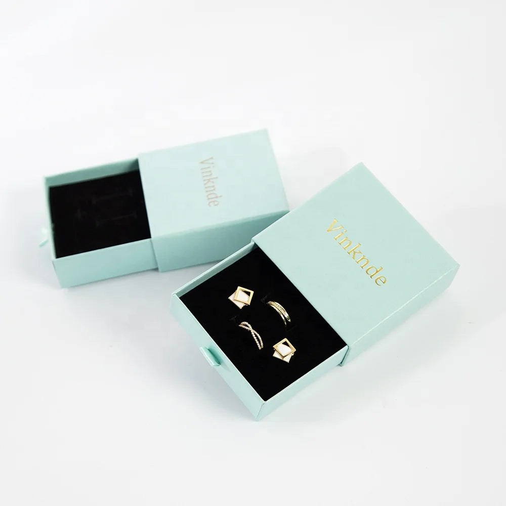 Wholesale Eco-Friendly Luxury Gift Box Fancy Green Cardboard for Earrings Rings Necklaces with Sliding Paper Design