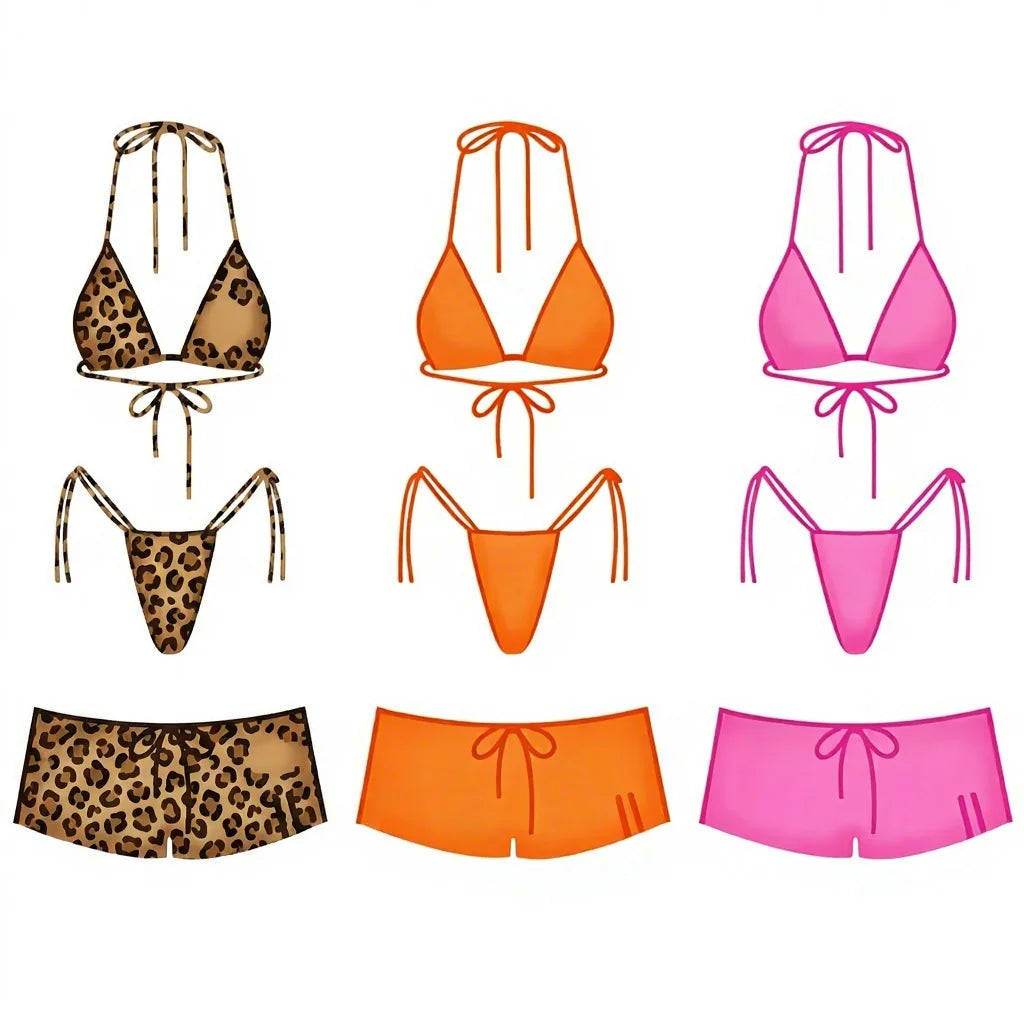 2026 New Design Sexy Crop Top 3 Piece Set Bikinis Round Neck t Shirt with Thong Swimwear Custom Swim Suit for Women