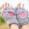 Winter Casual Outdoor Cute Cat's Claw Bear's Paw Half Finger Fuzzy Thick Plush Faux Fur Warm Women's Gloves