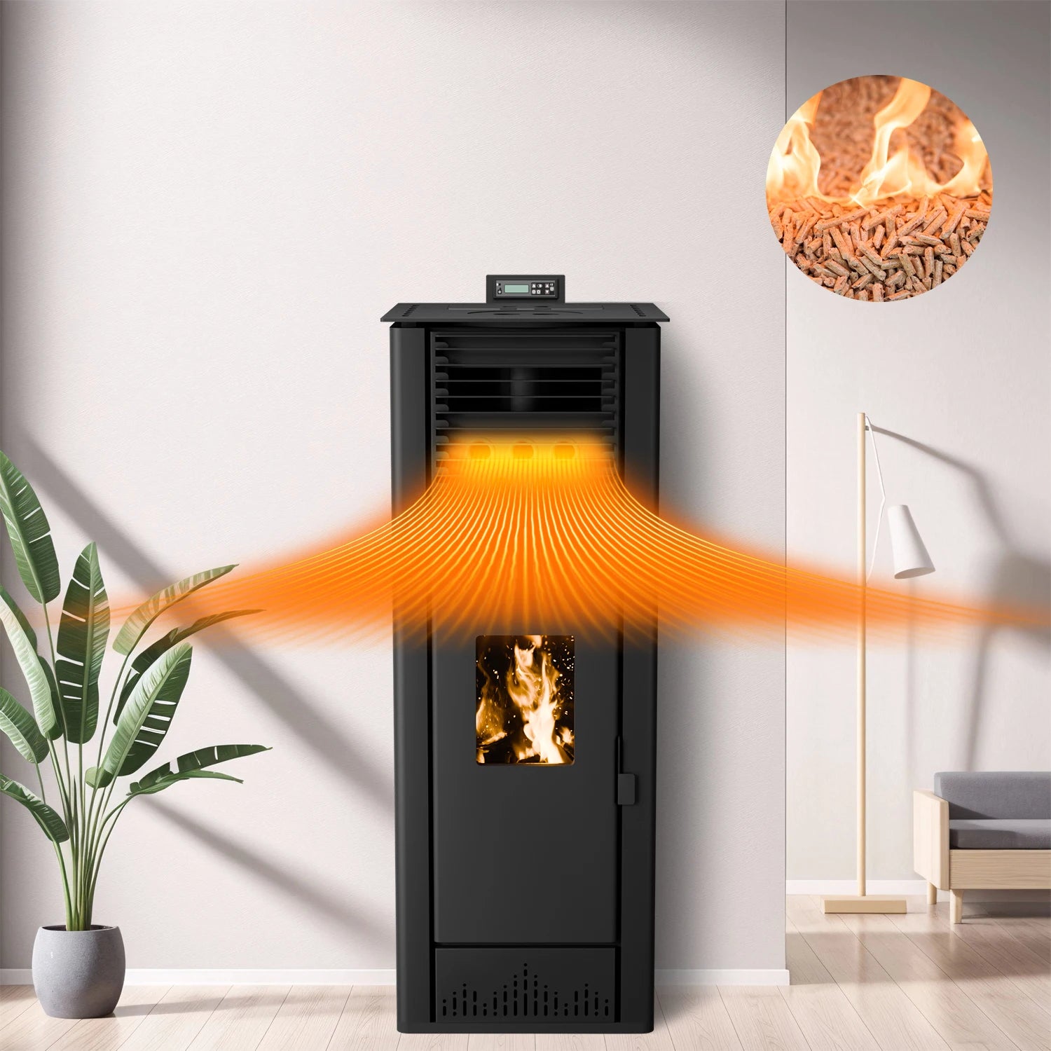 European Bestseller PS-120 Pellet Stove with Warm Air Heating and Wi-Fi Control