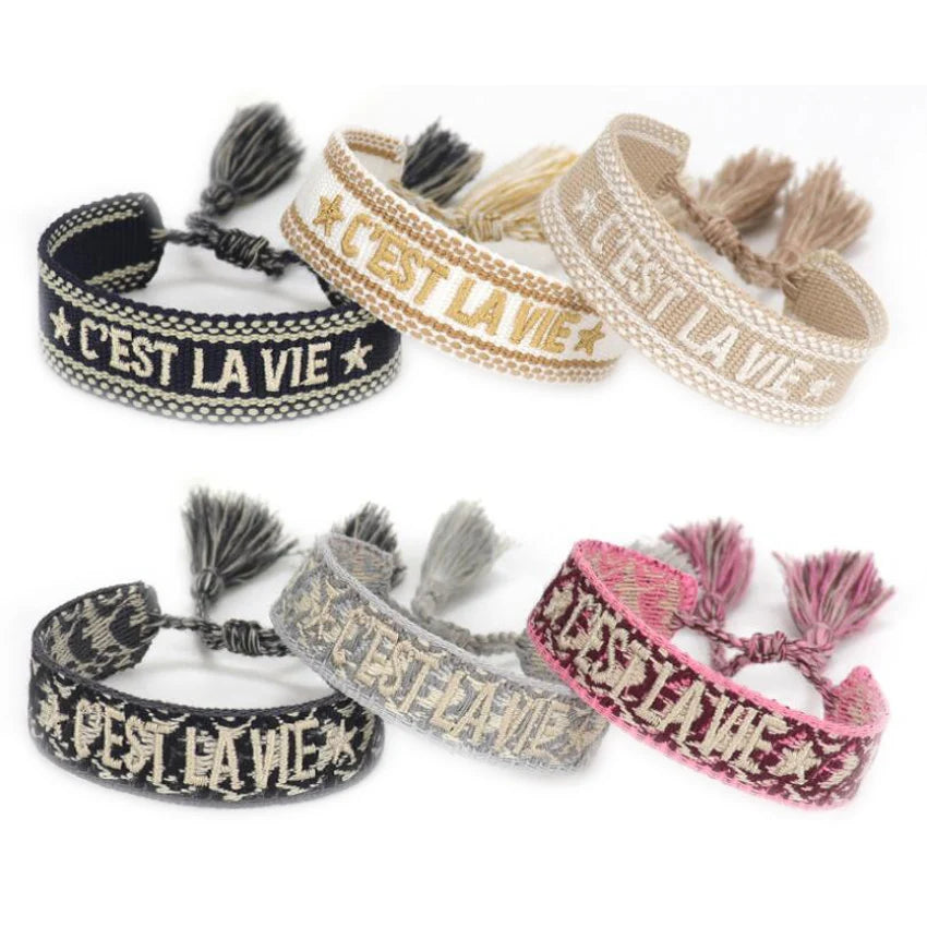 10 Pcs/lot C'EST LA VIE Embroidery Bracelet Handmade Friendship Bracelet Adjustable Tassel Wristband Braided Wrist Band Jewelry