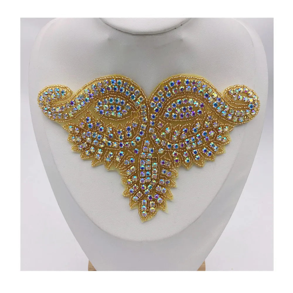 Wholesale  Rhinestone Applique Patch Iron on Clothes for Wedding Gown Bridal Sash Evening Wear Diamond Hot Fix Design Patch