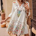 Summer Women's Clothing Ladies Elegant Temperament Dresses Women New V-neck Lace Stitching Casual Joker Print Dress
