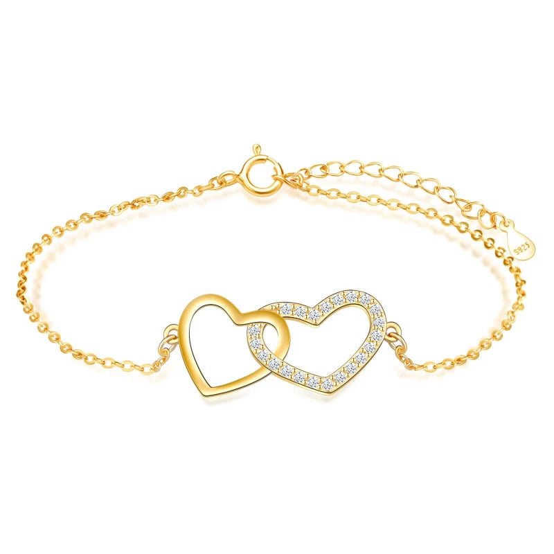 High Quality Heart Bracelet Jewelry Double Heart Gold Bracelet Sterling Silver 925