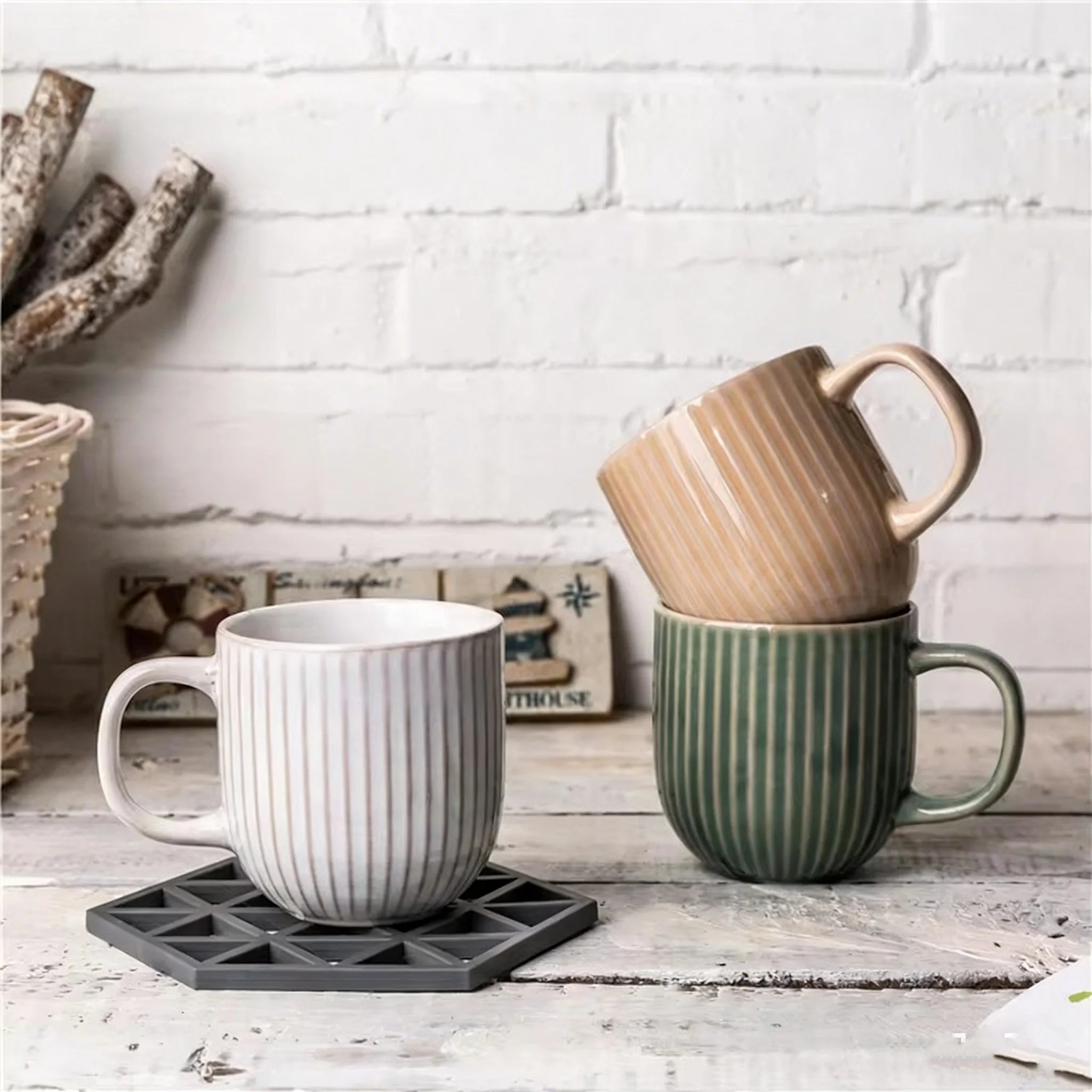 Custom Eco Friendly Handmade Creative Embossed 13oz Ceramic Glaze Coffee Mugs Camping Mug With logo