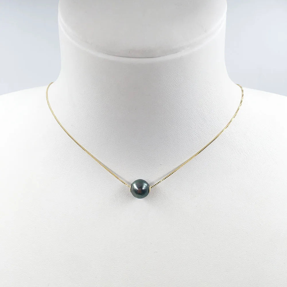 8-10 MM NATURE Tahitian Black Pearl Sea-salt PEARL NECKLACE A+ Near Round Shape Tahiti Pearl925 SILVER CHAIN 16 Inch 18 Inch