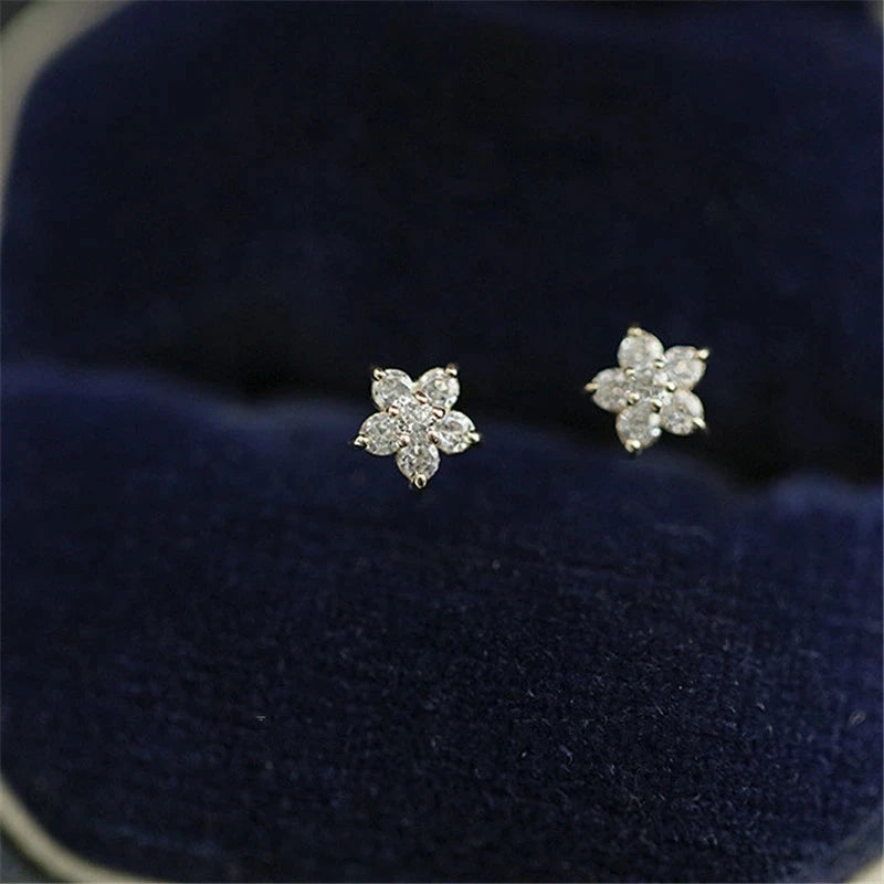 925 Sterling Silver Plated 14k Gold Pave Crystal Five-pointed Star Earrings Women Simple Fashion Wedding Jewelry Accessories