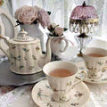 QIAN HU Modern Home Decor Vintage Classic China Ceramic Tea Set Porcelain Teapot Cup with Coffee Gifts Box for Afternoon Tea